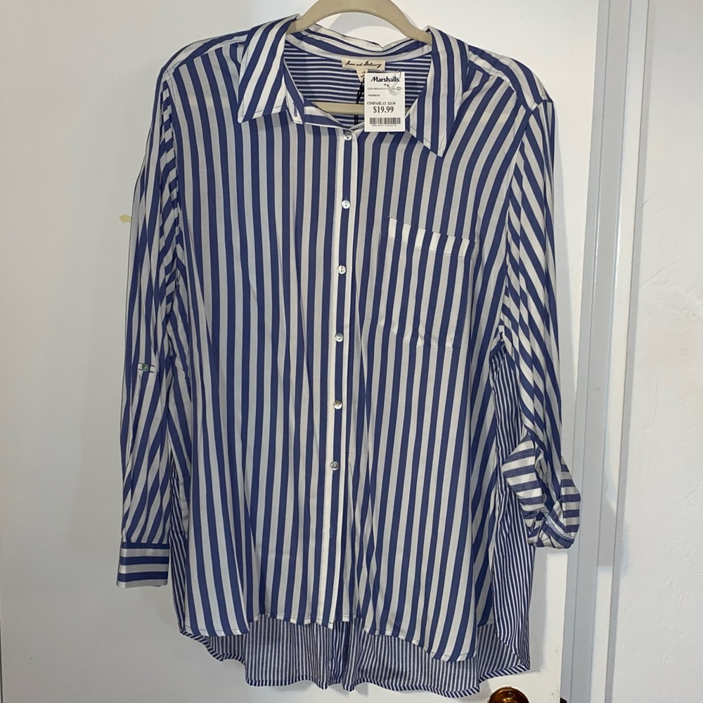Jane and Delancey - blue/white striped blouse. New!